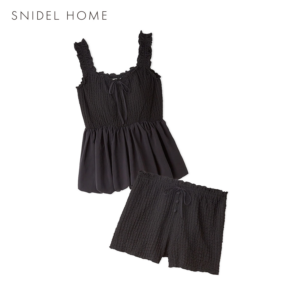 スナイデルホーム ポップコーンペプラムセットアップ カップイン パッド付き 上下セット パジャマ ルームウェア SNIDEL HOME(BK-ブラック-Free)