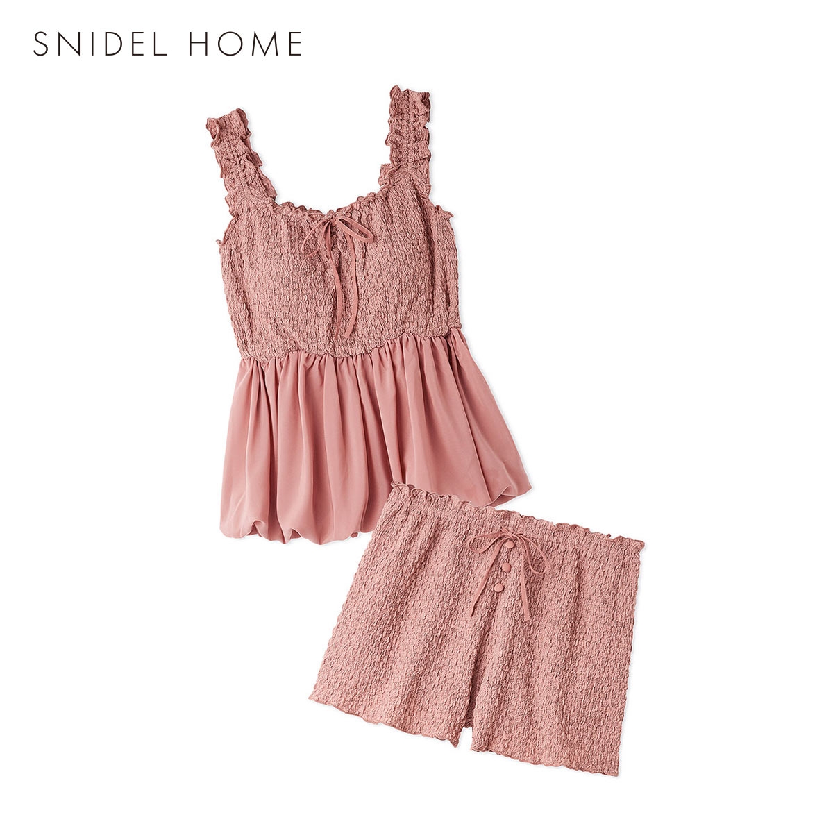 スナイデルホーム ポップコーンペプラムセットアップ カップイン パッド付き 上下セット パジャマ ルームウェア SNIDEL HOME(BUR-バーガンディ-Free)