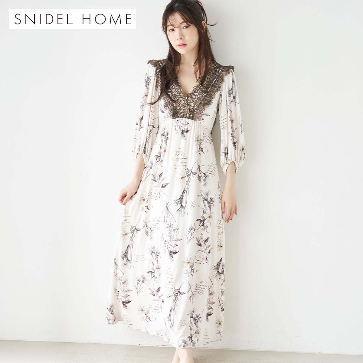 スナイデルホーム カシュクールレースカップインワンピース カップ付き パッド付き パジャマ ルームウェア SNIDEL HOME(IV-アイボリー-Free)