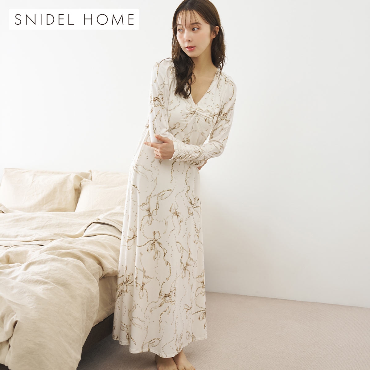 スナイデルホーム リボンチェーンカップインワンピース パッド付き カップイン パジャマ ルームウェア SNIDEL HOME(IV-アイボリー-Free)