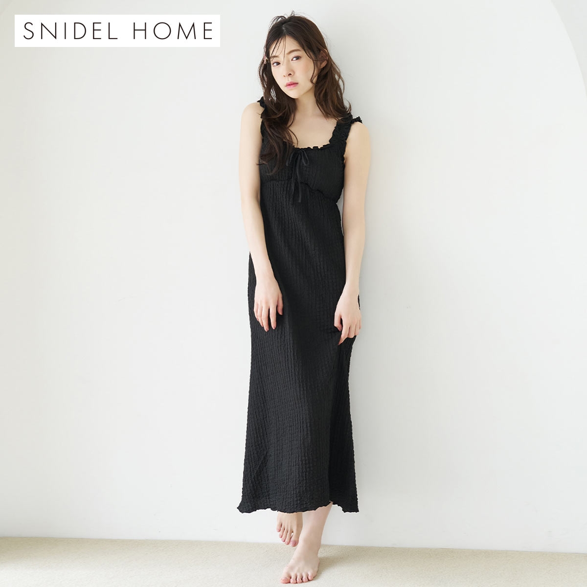 スナイデルホーム ポップコーンカットワンピース カップイン パッド付き 上下セット パジャマ ルームウェア SNIDEL HOME(BK-ブラック-Free)