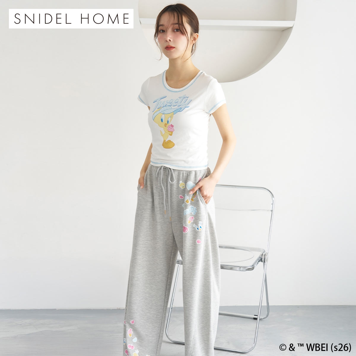 スナイデルホーム Tweety スウェットロングパンツ ルームウェア パジャマ SNIDEL HOME(GY-グレー-Free)
