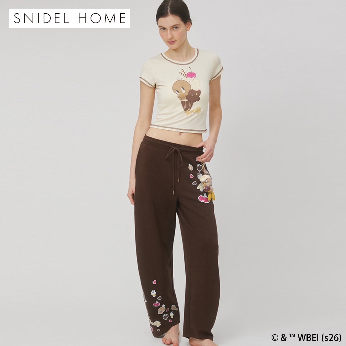 スナイデルホーム Tweety スウェットロングパンツ ルームウェア パジャマ SNIDEL HOME(BR-ブラウン-Free)