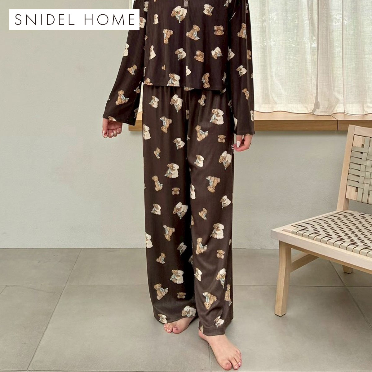 スナイデルホーム ベア総柄ロングパンツ パジャマ ルームウェア SNIDEL HOME(BR-ブラウン-Free)