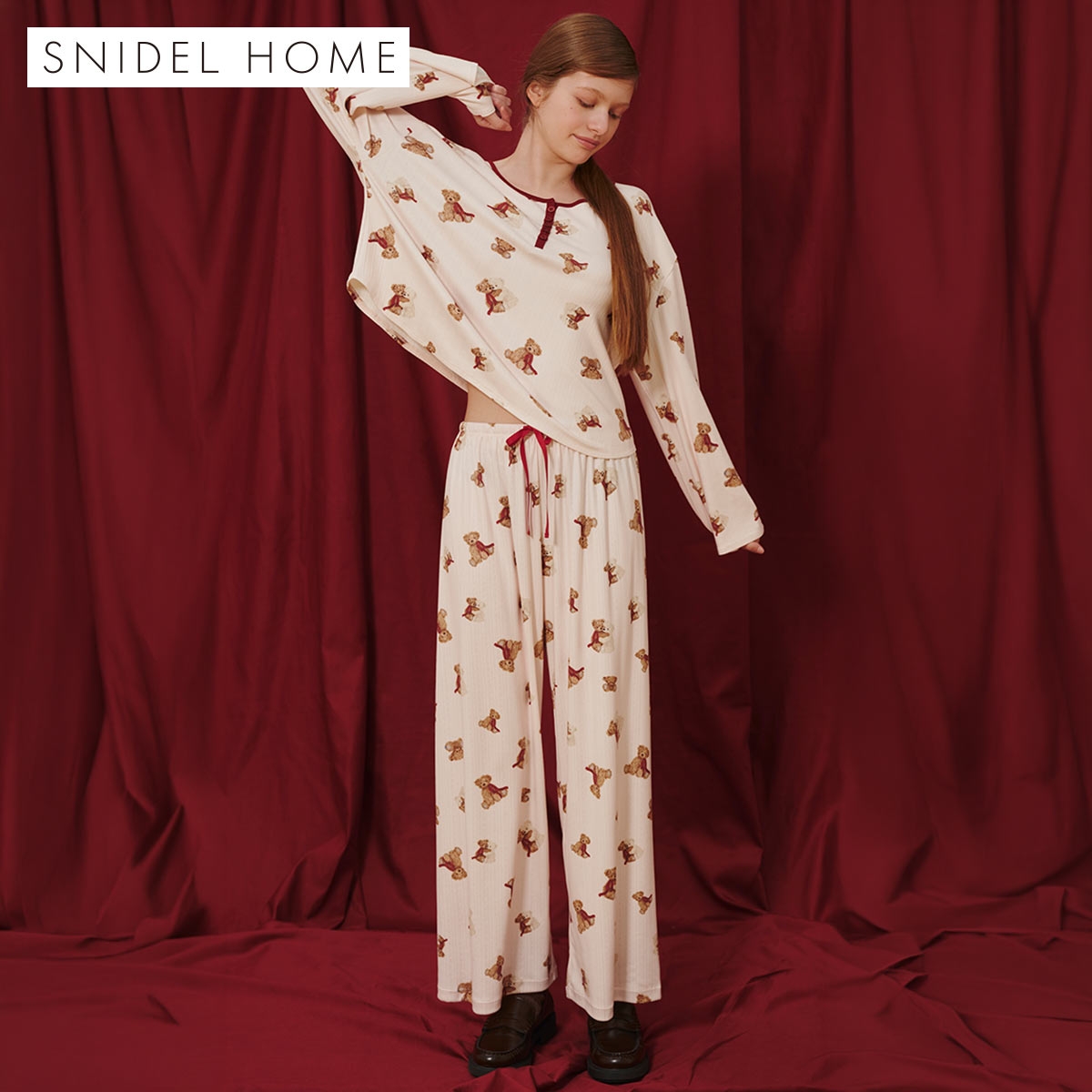 スナイデルホーム ベア総柄ロングパンツ パジャマ ルームウェア SNIDEL HOME(PI-ピンク-Free)