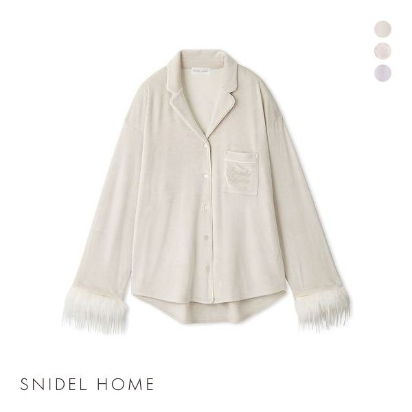 スナイデルホーム シルキーフリース ファーつき開襟シャツ パジャマ ルームウェア SNIDEL HOME SilkyFleece