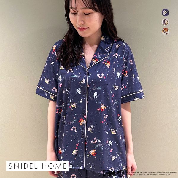 スナイデルホーム パワーパフ ガールズ プリント開襟シャツ パジャマ ルームウェア The Powerpuff Girls SNIDEL HOME