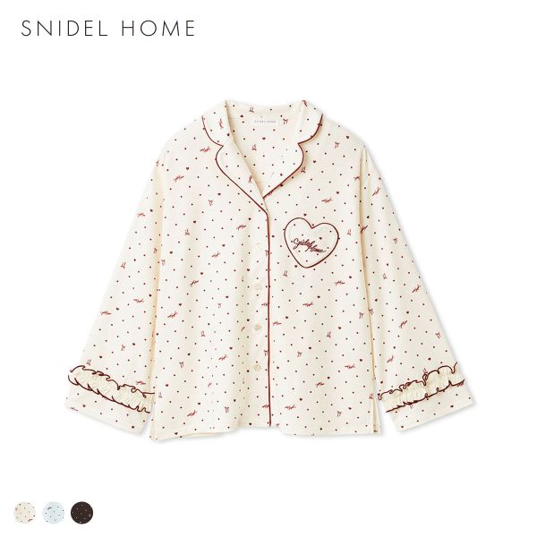スナイデルホーム ハートドット柄開襟シャツ パジャマ ルームウェア SNIDEL HOME Valentine バレンタイン(IV-アイボリー-Free)