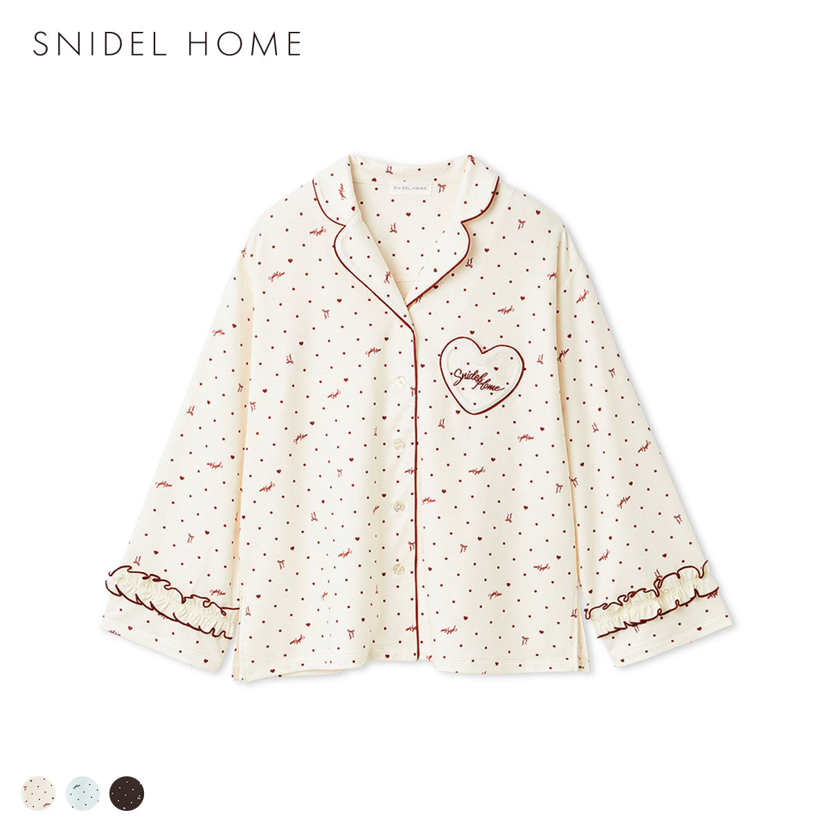 スナイデルホーム ハートドット柄開襟シャツ パジャマ ルームウェア SNIDEL HOME Valentine バレンタイン(IV-アイボリー-Free)