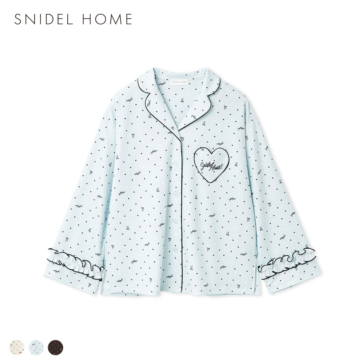 スナイデルホーム ハートドット柄開襟シャツ パジャマ ルームウェア SNIDEL HOME Valentine バレンタイン(LBU-薄ブルー-Free)
