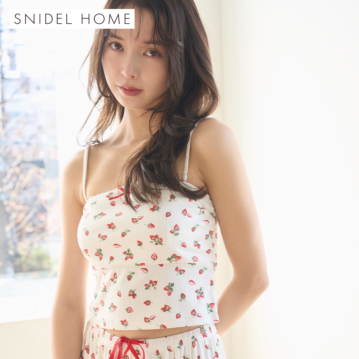スナイデルホーム ストロベリーアイレットレイヤードキャミソール カップイン パッド付き パジャマ ルームウェア SNIDEL HOME(WH-ホワイト-Free)