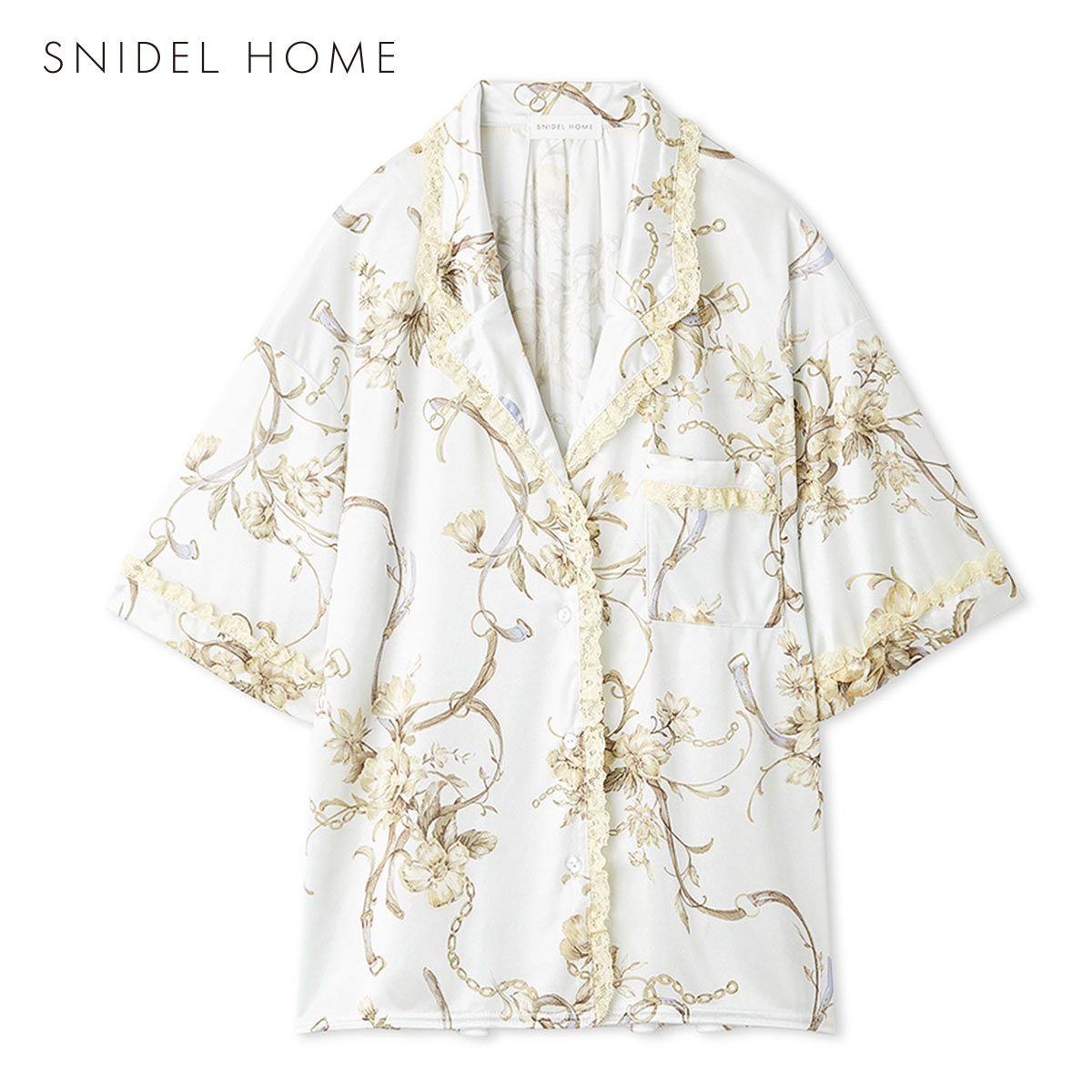 スナイデルホーム ブライトカットソースカーフ開襟シャツ パジャマ ルームウェア SNIDEL HOME(BU-ブルー-Free)