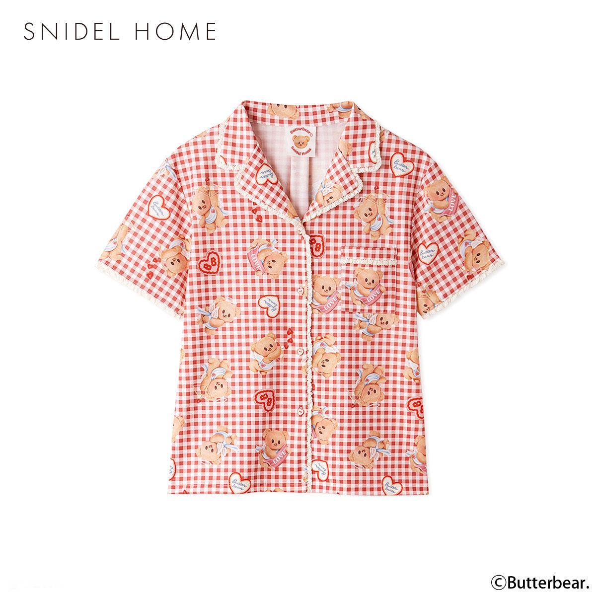 スナイデルホーム BUTTERBEAR 開襟シャツ パジャマ ルームウェア SNIDEL HOME バターベア(RE-レッド-Free)