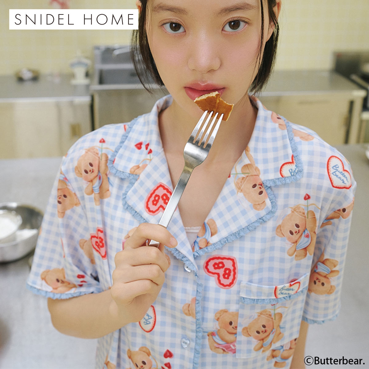 スナイデルホーム BUTTERBEAR 開襟シャツ パジャマ ルームウェア SNIDEL HOME バターベア(LBU-薄ブルー-Free)