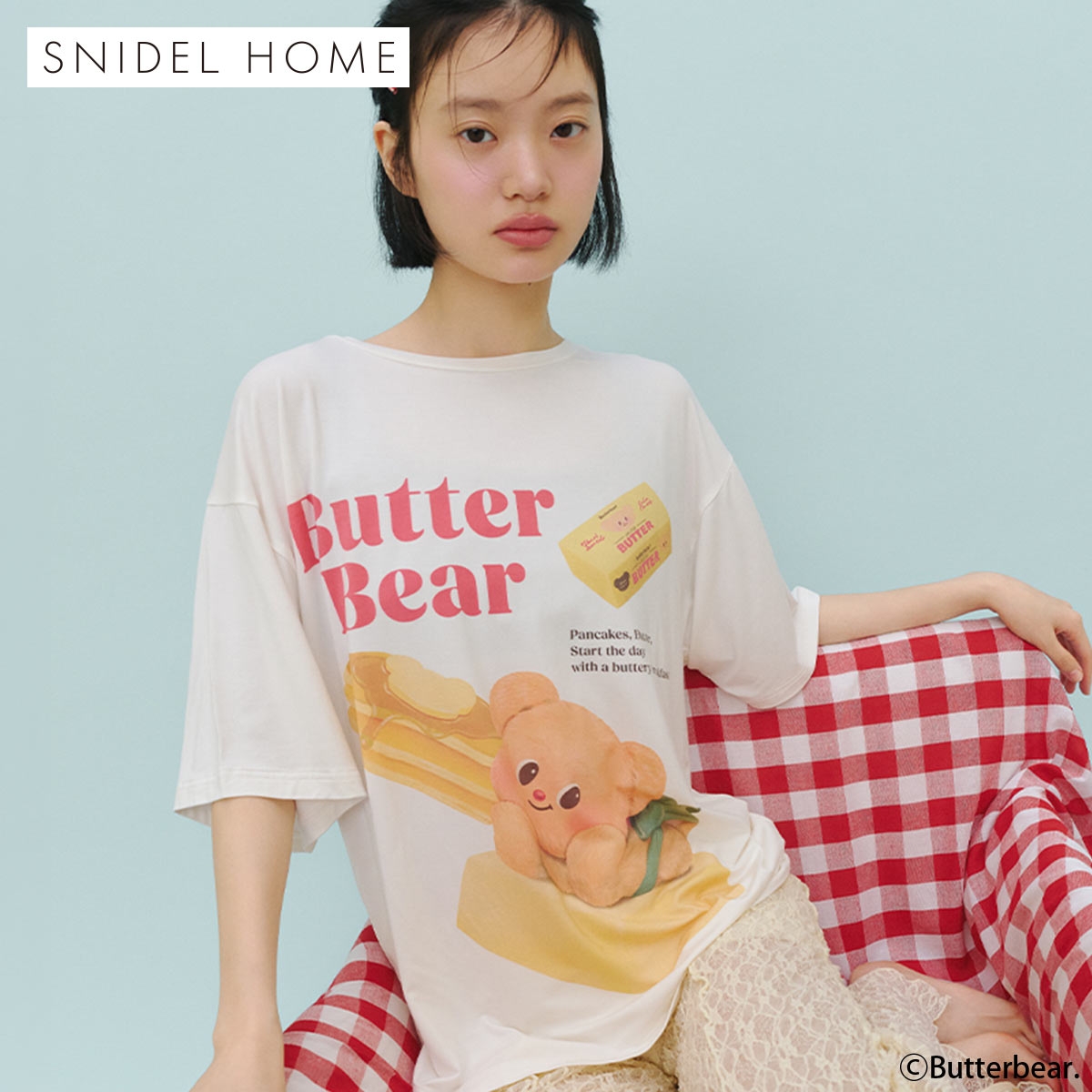 スナイデルホーム BUTTERBEAR 接触冷感Tシャツ パジャマ ルームウェア SNIDEL HOME バターベア(OW-オフホワイト-Free)