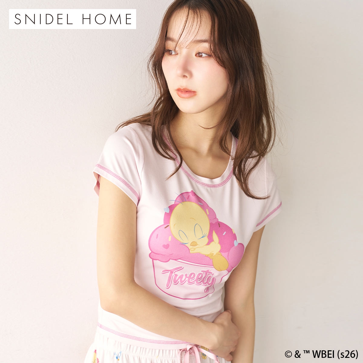 スナイデルホーム Tweety 接触冷感 ミニＴシャツ ルームウェア パジャマ SNIDEL HOME(PI-ピンク-Free)
