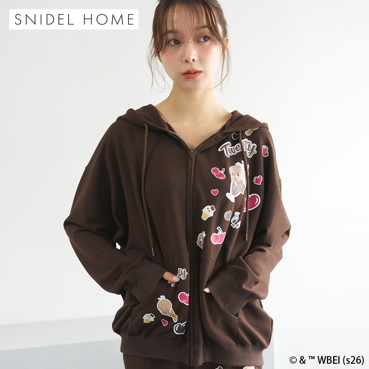 スナイデルホーム Tweety スウェットパーカー ルームウェア パジャマ SNIDEL HOME(BR-ブラウン-Free)