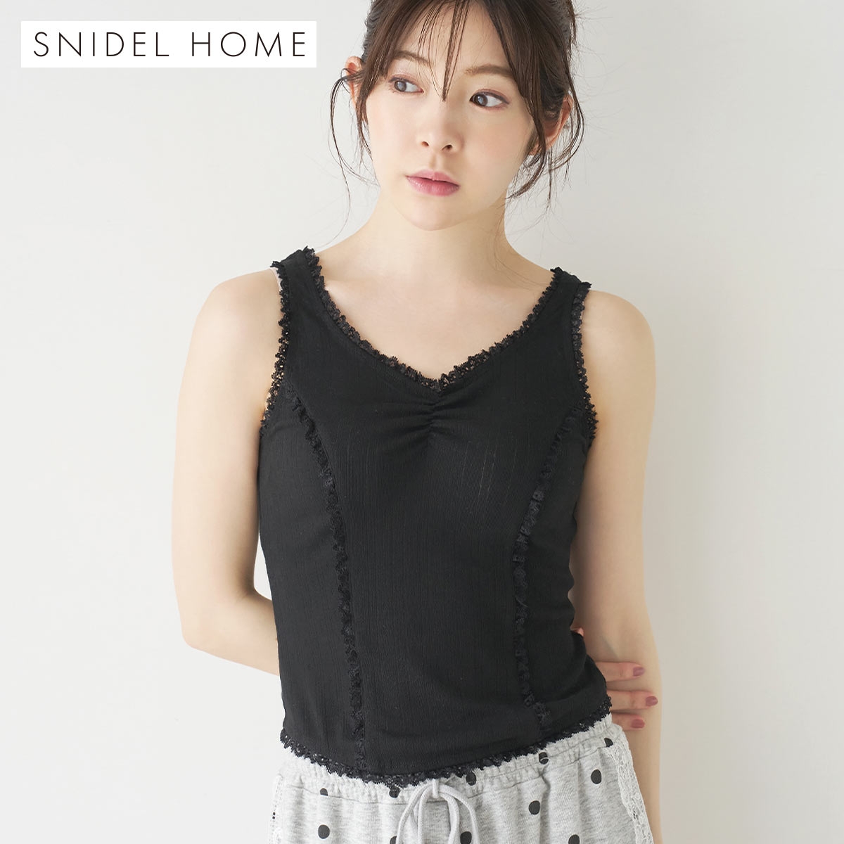 スナイデルホーム アイレットレースカットトップス パジャマ ルームウェア SNIDEL HOME(BK-ブラック-Free)