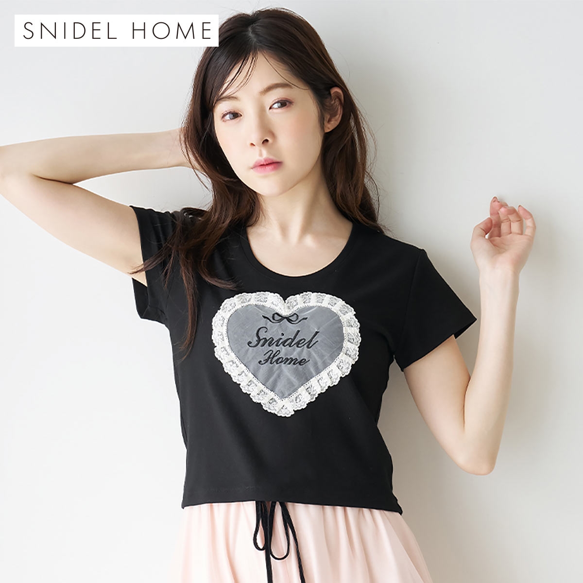 スナイデルホーム レースモチーフカットTシャツ パジャマ ルームウェア SNIDEL HOME(BK-ブラック-Free)