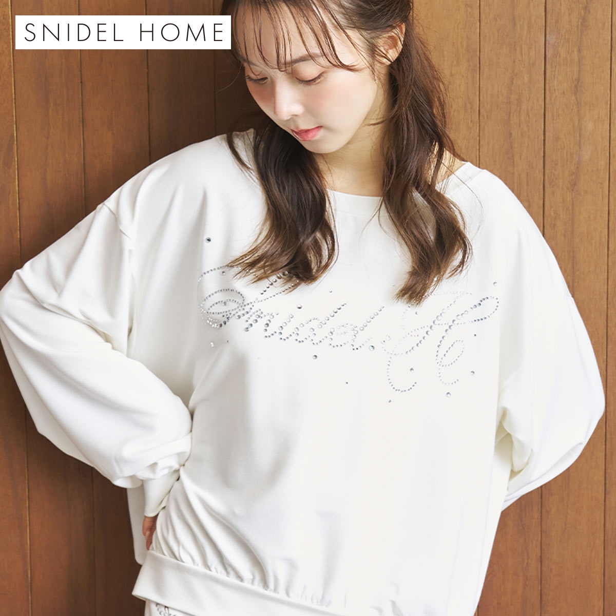 スナイデルホーム ホットフィックスロゴロングTシャツ パジャマ ルームウェア SNIDEL HOME(IV-アイボリー-Free)
