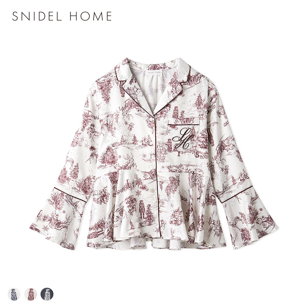 スナイデルホーム Warm Satin ホリデージュイ開襟シャツ パジャマ ルームウェア SNIDEL HOME(BUR-バーガンディ-Free)