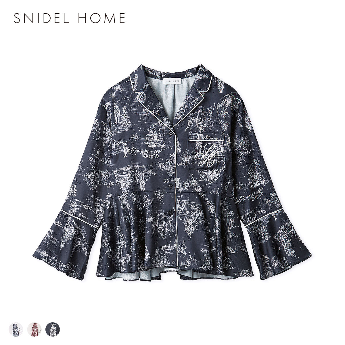 スナイデルホーム Warm Satin ホリデージュイ開襟シャツ パジャマ ルームウェア SNIDEL HOME(NV-ネイビー-Free)
