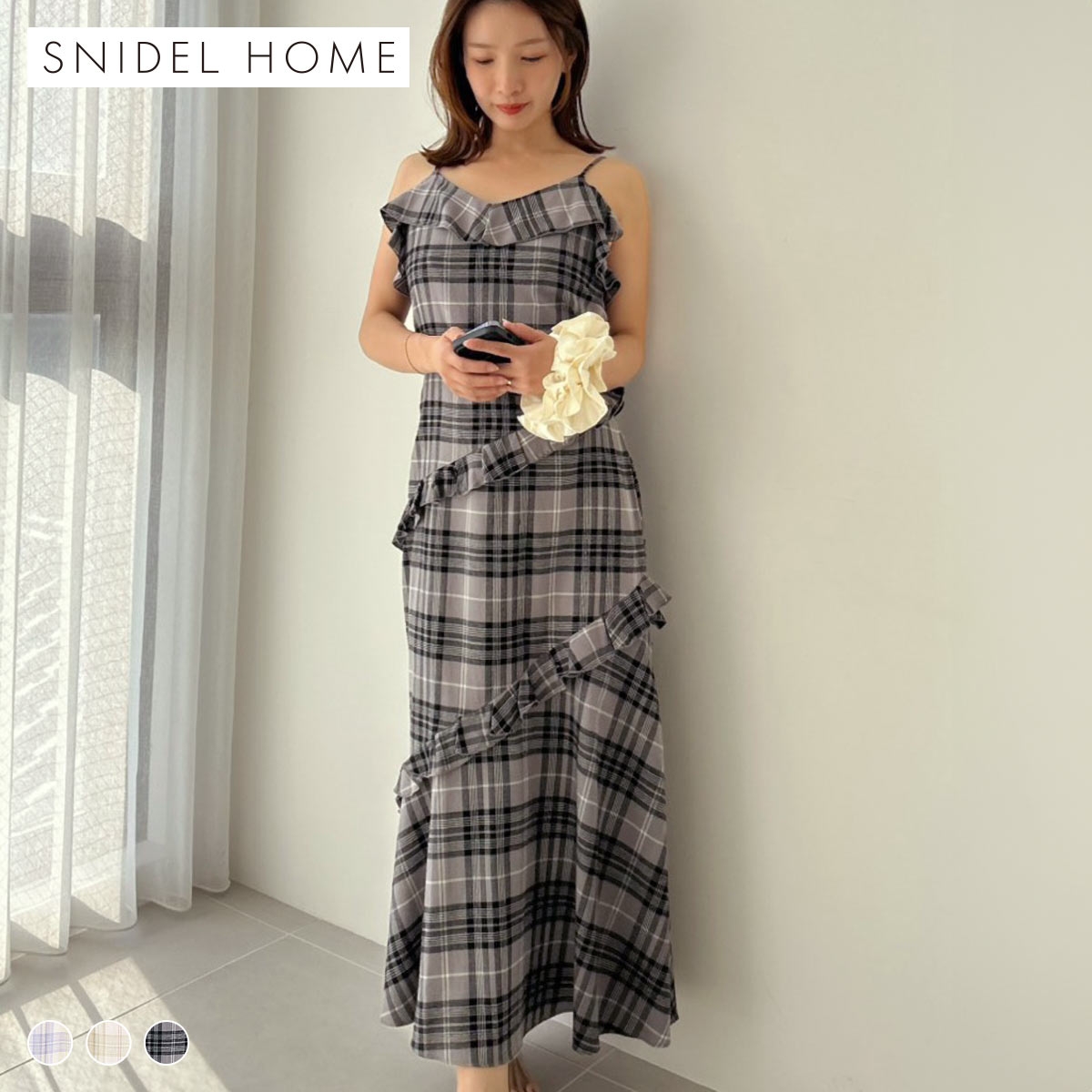 スナイデルホーム チェックフリルワンピース ルームウェア パジャマ SNIDEL HOME(BK-ブラック-Free)