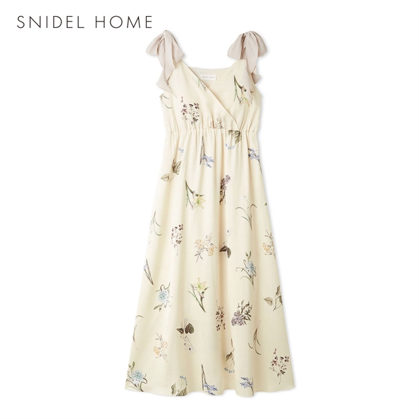 スナイデルホーム 肩リボンプリントロングワンピース カップイン パッド付き パジャマ ルームウェア SNIDEL HOME