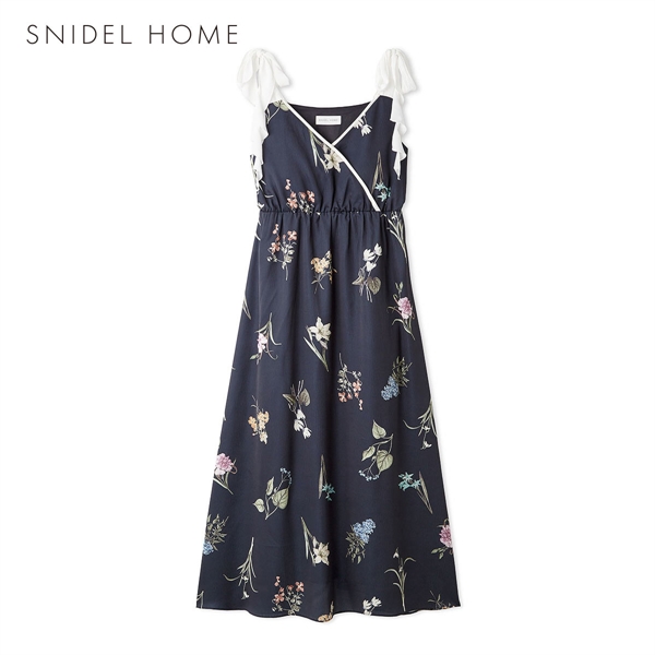 スナイデルホーム 肩リボンプリントロングワンピース カップイン パッド付き パジャマ ルームウェア SNIDEL HOME