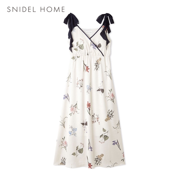 スナイデルホーム 肩リボンプリントロングワンピース カップイン パッド付き パジャマ ルームウェア SNIDEL HOME