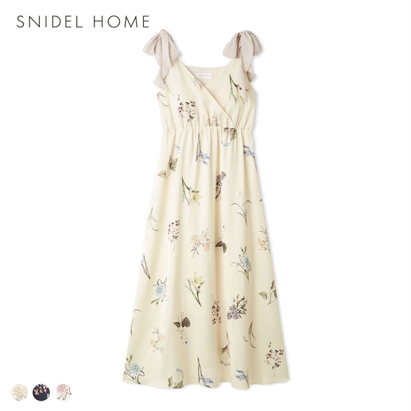 スナイデルホーム 肩リボンプリントロングワンピース カップイン パッド付き パジャマ ルームウェア SNIDEL HOME