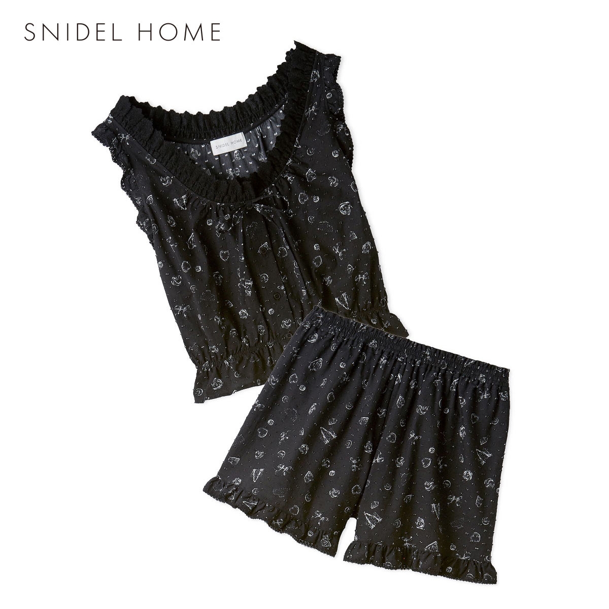 スナイデルホーム コットンフリルセットアップ パジャマ ルームウェア SNIDEL HOME(BK-ブラック-Free)