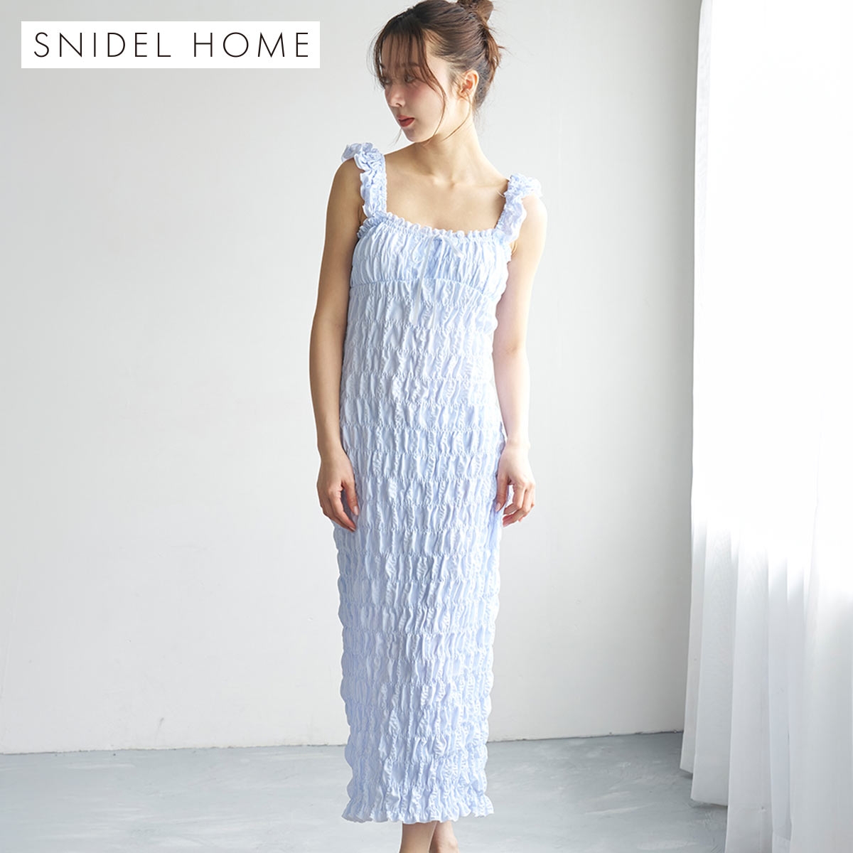 スナイデルホーム シャーリングタンクワンピース パジャマ ルームウェア SNIDEL HOME(LBU-薄ブルー-Free)