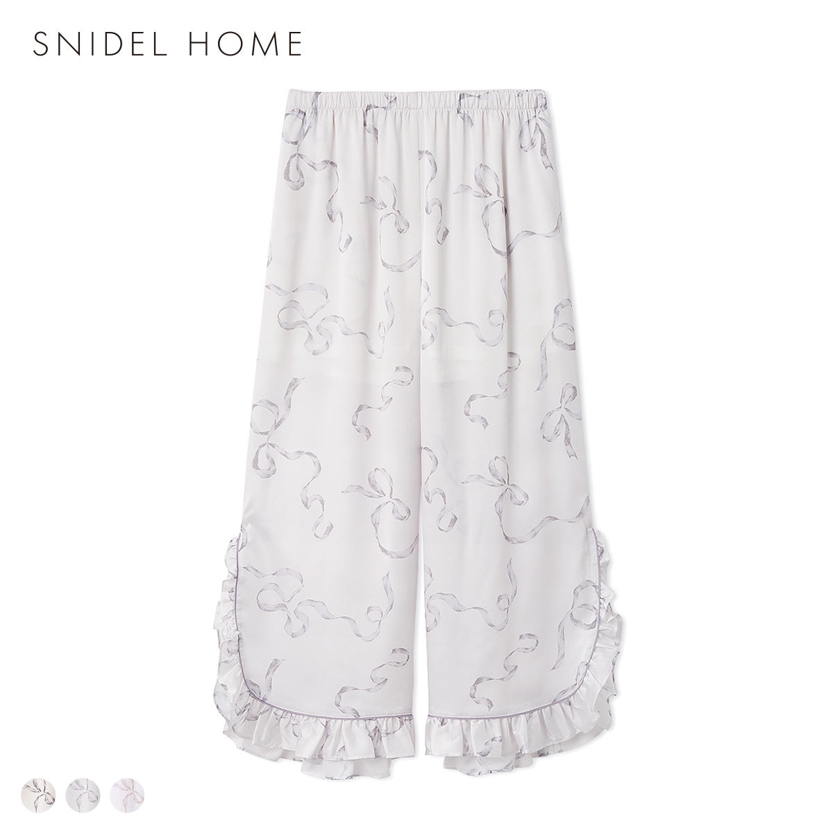 スナイデルホーム Luxshine 接触冷感 フリルリボンロングパンツ パジャマ ルームウェア SNIDEL HOME(LGY-薄グレー-Free)