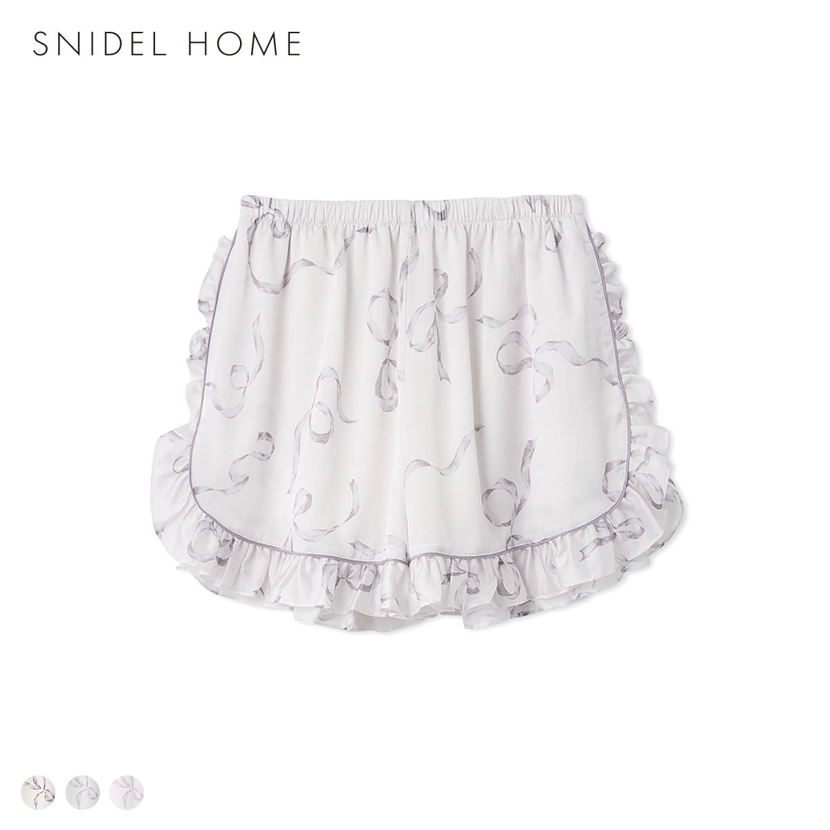 スナイデルホーム Luxshine 接触冷感 フリルリボンショートパンツ パジャマ ルームウェア SNIDEL HOME(LGY-薄グレー-Free)