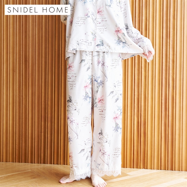 スナイデルホーム サテンレースプリントロングパンツ パジャマ ルームウェア SNIDEL HOME