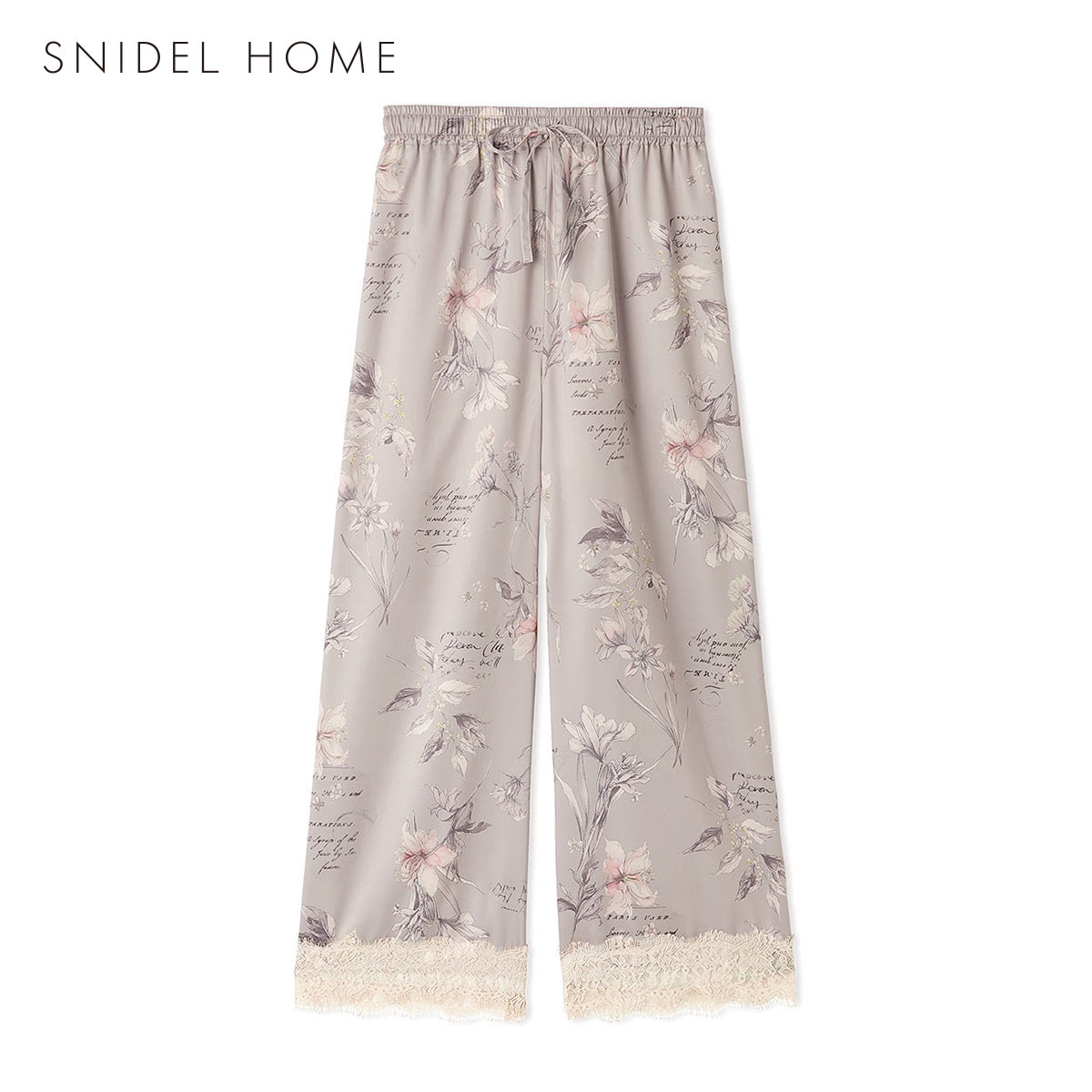 スナイデルホーム サテンレースプリントロングパンツ パジャマ ルームウェア SNIDEL HOME(MO-モカ-Free)