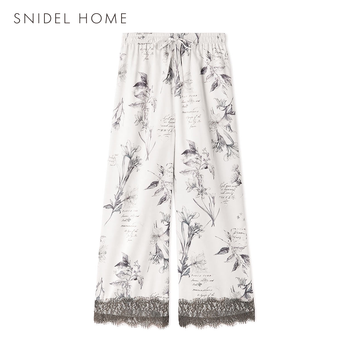 スナイデルホーム サテンレースプリントロングパンツ パジャマ ルームウェア SNIDEL HOME(IV-アイボリー-Free)