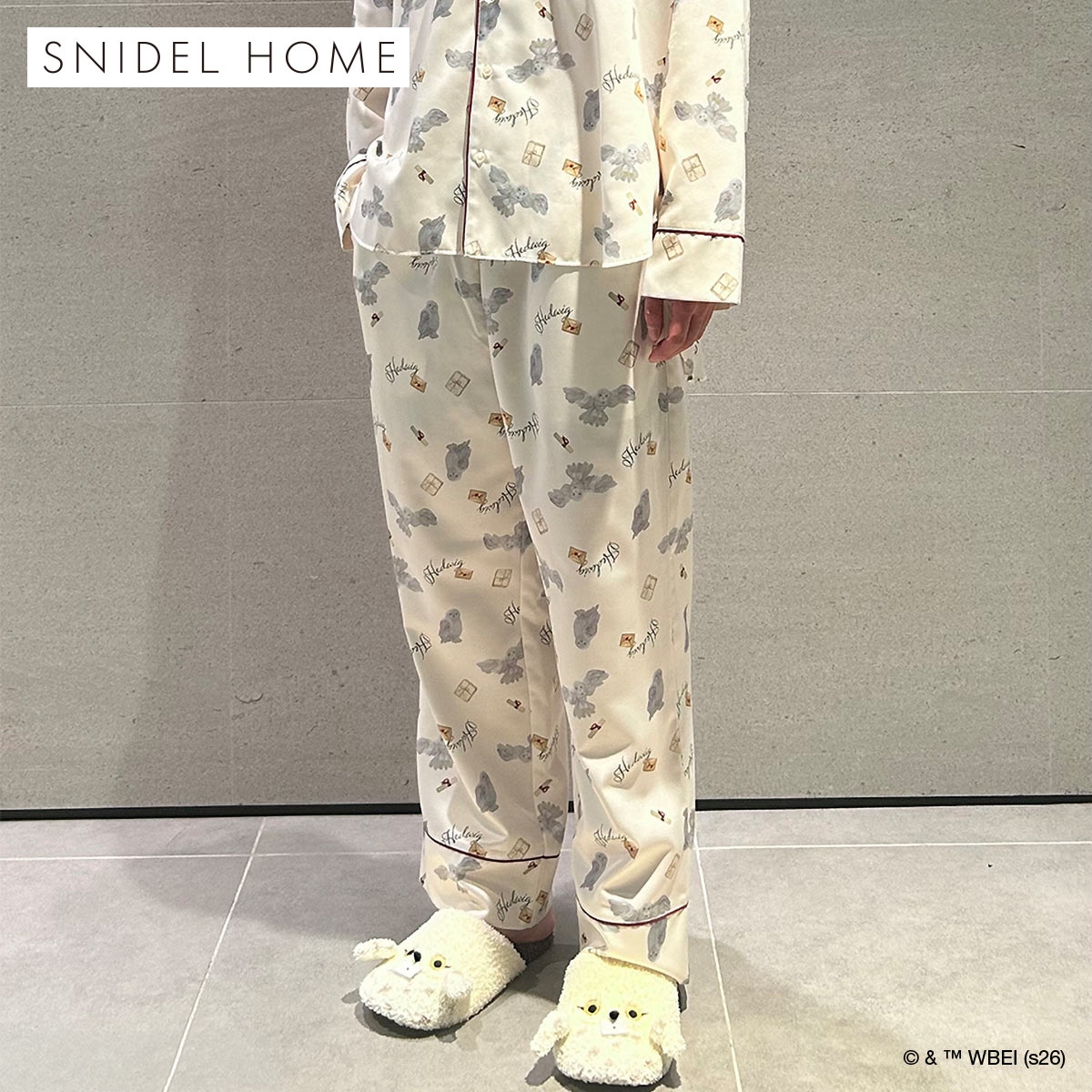 スナイデルホーム メンズ ハリー・ポッター Warm satin 総柄ロングパンツ パジャマ ルームウェア SNIDEL HOME Harry Potter(IV-アイボリー-Free)