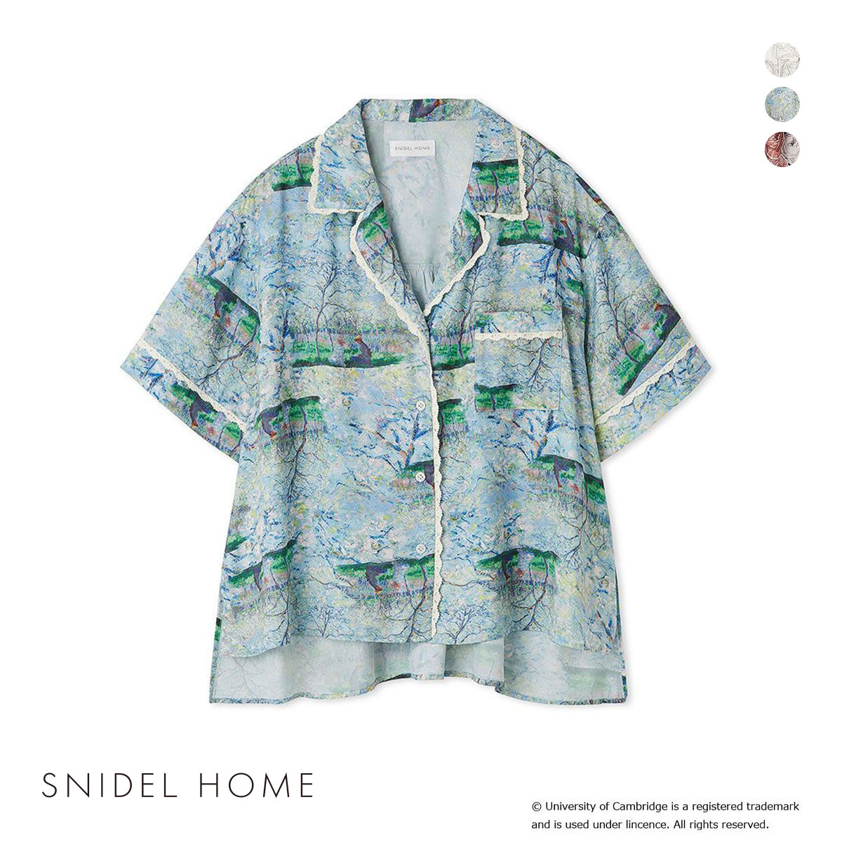 スナイデルホーム University of Cambridge 開襟シャツ パジャマ ルームウェア SNIDEL HOME ケンブリッジ大学(LBU-薄ブルー-Free)