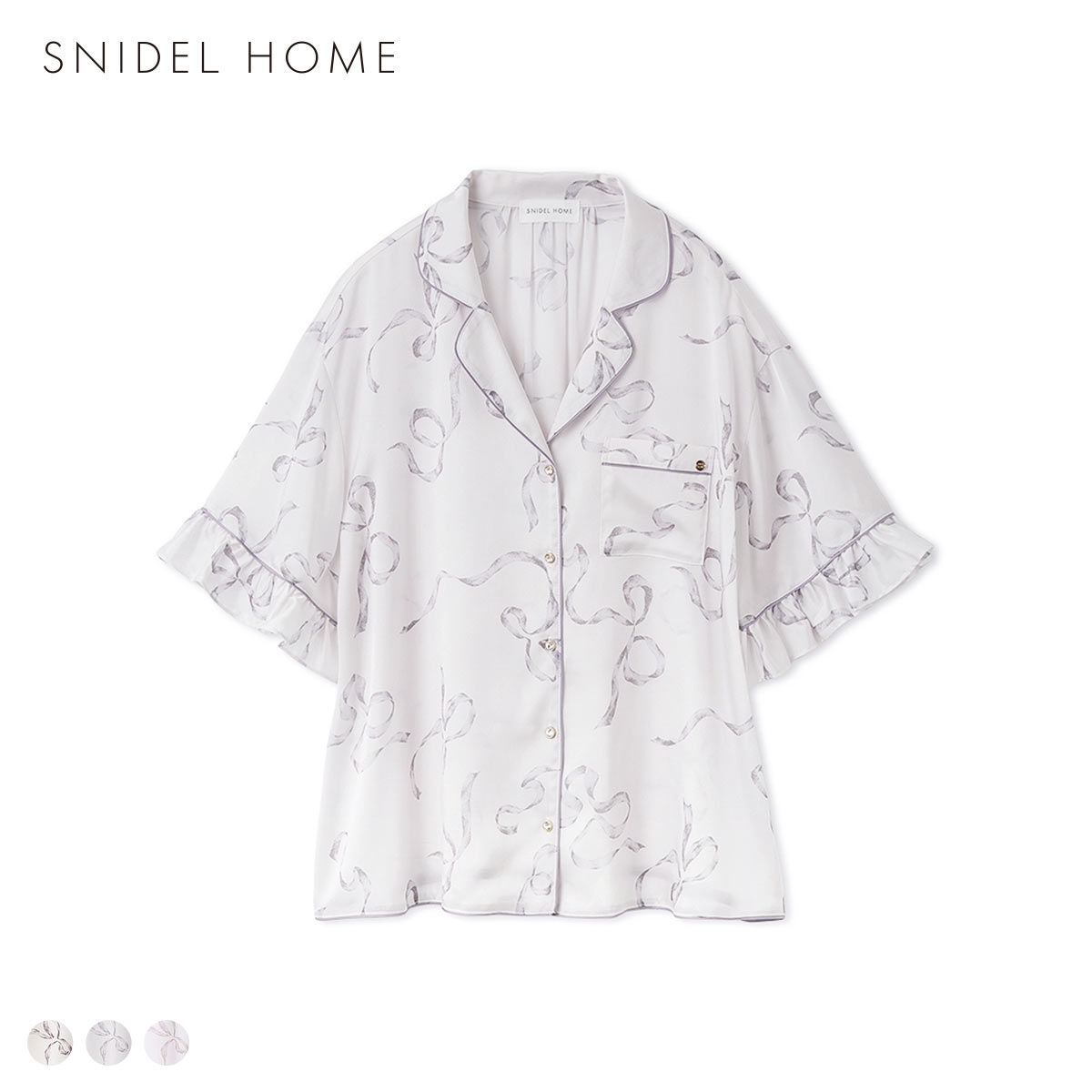 スナイデルホーム Luxshine 接触冷感 フリルリボン開襟シャツ パジャマ ルームウェア SNIDEL HOME(LGY-薄グレー-Free)
