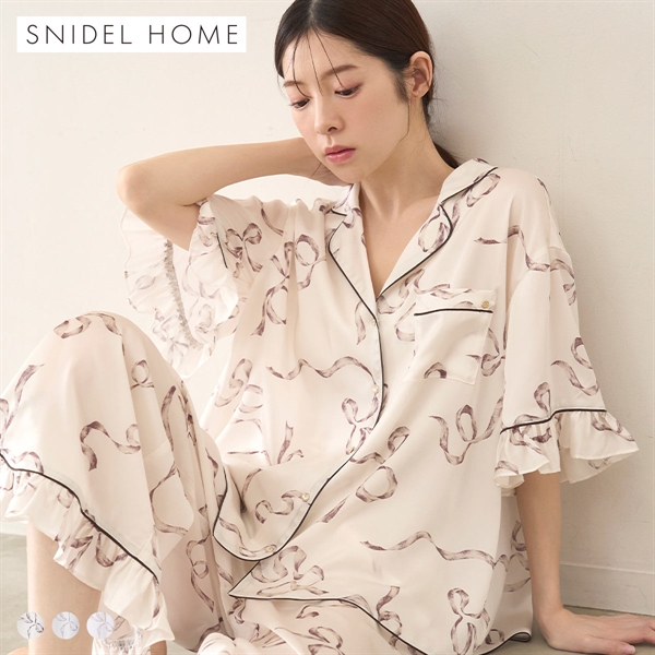 スナイデルホーム Luxshine 接触冷感 フリルリボン開襟シャツ パジャマ ルームウェア SNIDEL HOME