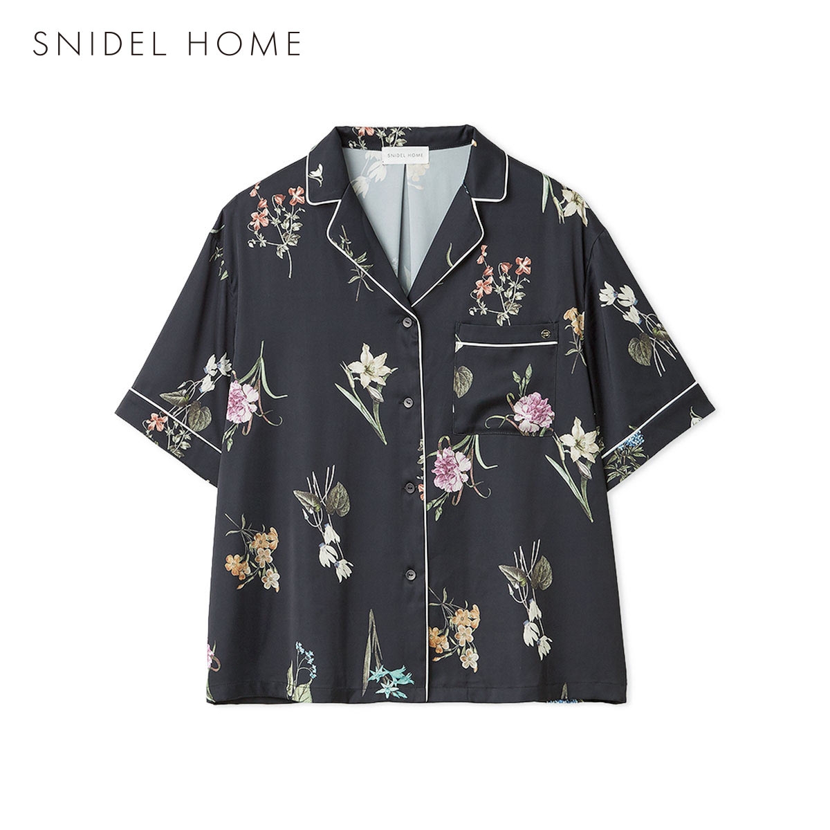スナイデルホーム UVカット サテンプリント開襟シャツ パジャマ ルームウェア SNIDEL HOME(NV-ネイビー-Free)