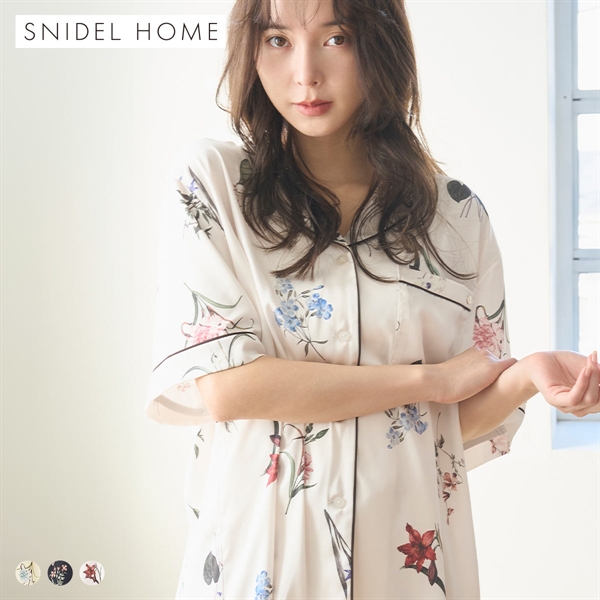 スナイデルホーム UVカット サテンプリント開襟シャツ パジャマ ルームウェア SNIDEL HOME