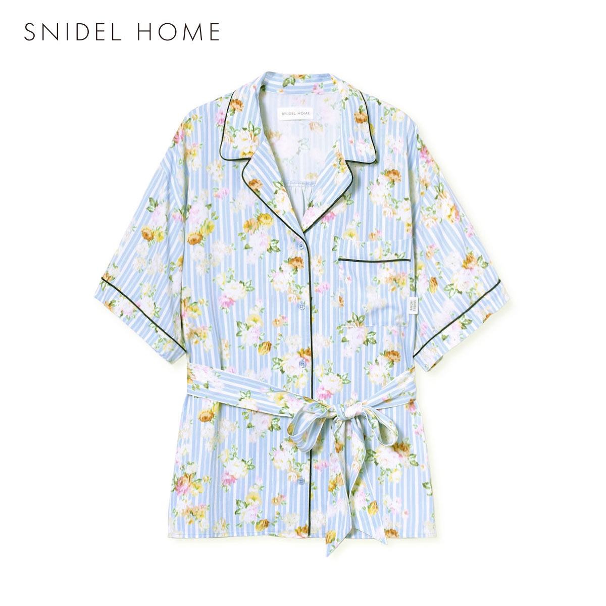 スナイデルホーム 接触冷感 ストライプフラワーシャツ パジャマ ルームウェア SNIDEL HOME(BU-ブルー-Free)