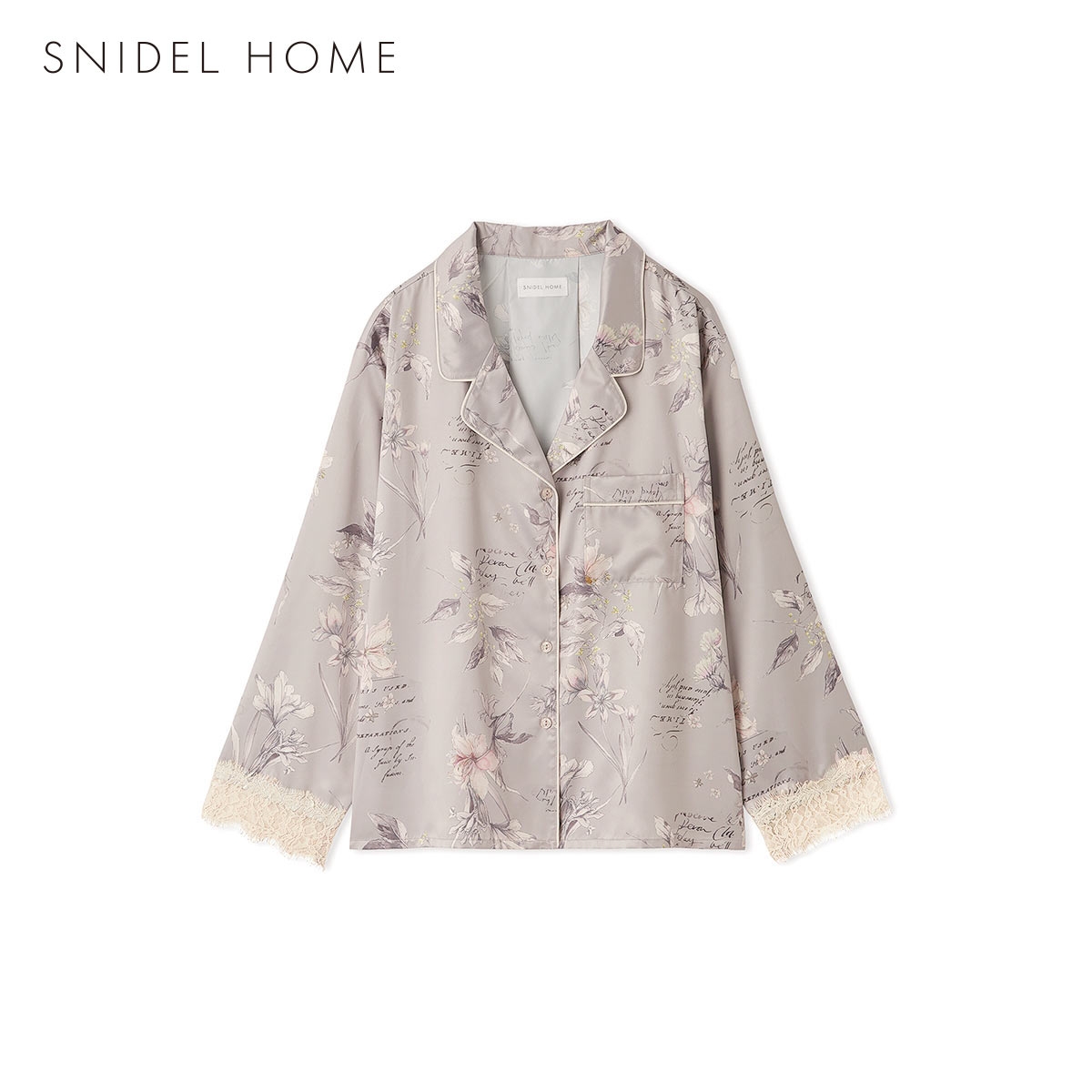 スナイデルホーム サテンレースプリント開襟シャツ パジャマ ルームウェア SNIDEL HOME(MO-モカ-Free)