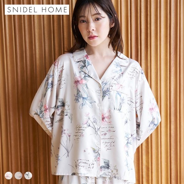 スナイデルホーム サテンレースプリント開襟シャツ パジャマ ルームウェア SNIDEL HOME