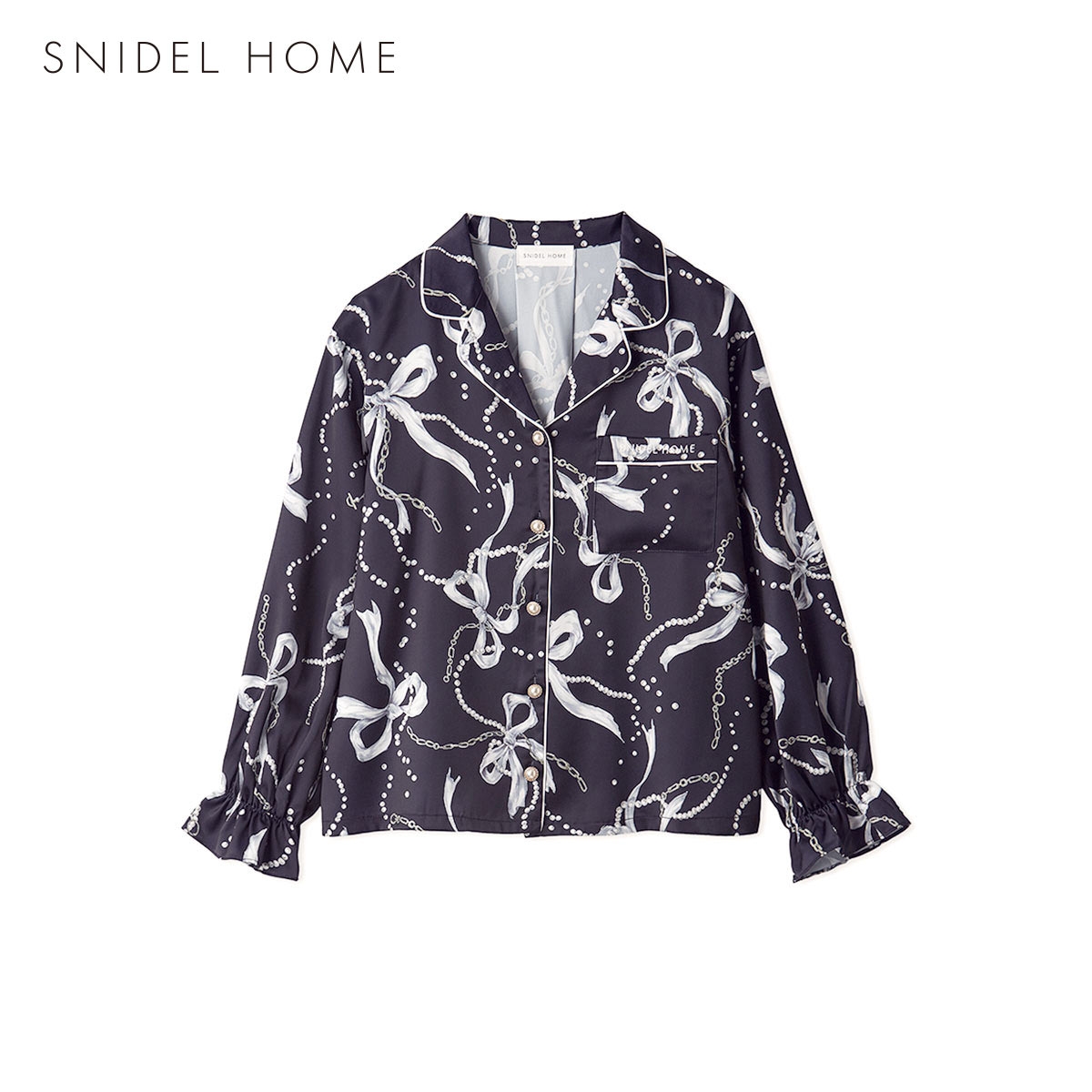 スナイデルホーム リボンチェーン開襟シャツ ルームウェア パジャマ SNIDEL HOME(NV-ネイビー-Free)