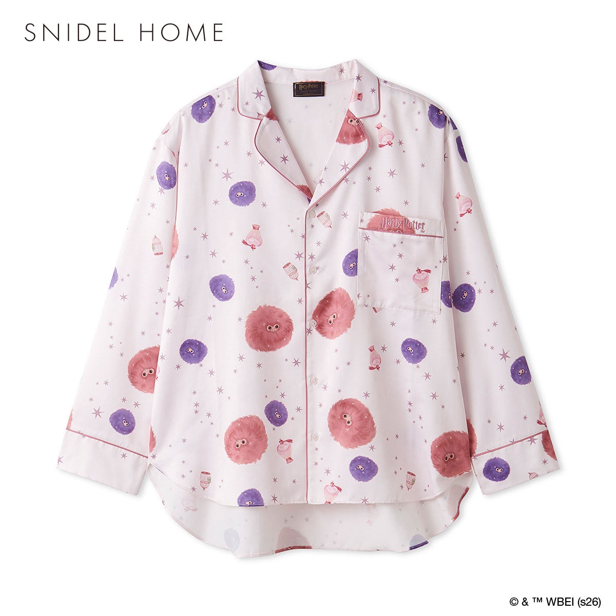 スナイデルホーム メンズ ハリー・ポッター Warm satin 総柄開襟シャツ パジャマ ルームウェア SNIDEL HOME Harry Potter(PI-ピンク-Free)