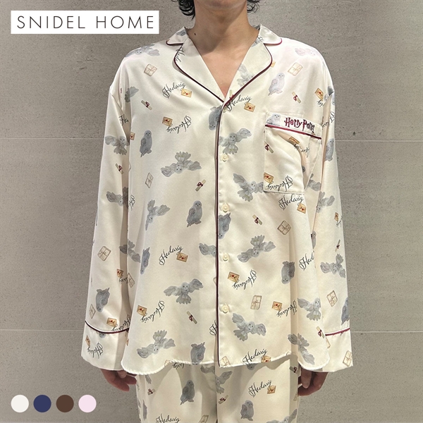 スナイデルホーム メンズ ハリー・ポッター Warm satin 総柄開襟シャツ パジャマ ルームウェア SNIDEL HOME Harry Potter